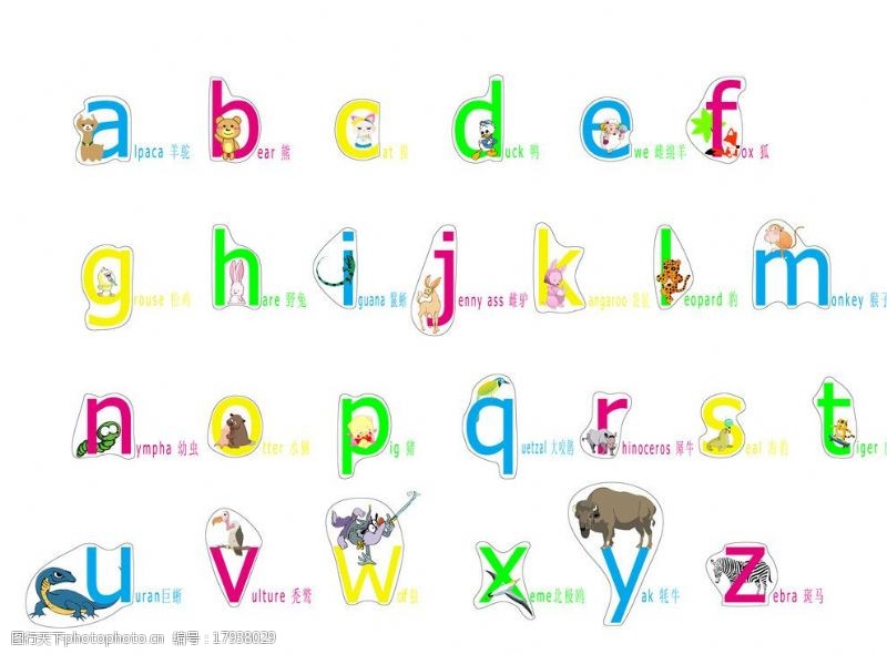 小动物字母小写字母图片