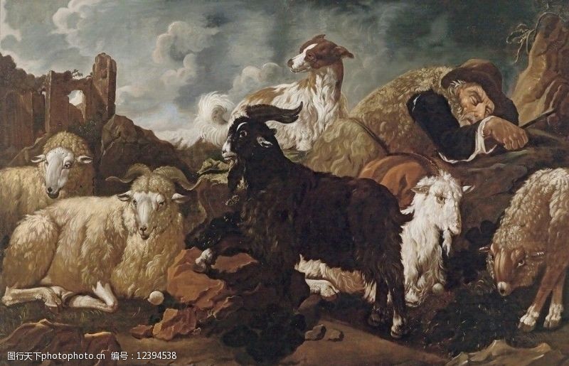 放羊油画牧羊人图片