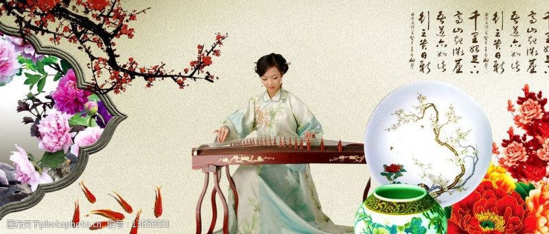 古筝文化古典美女中国风图片