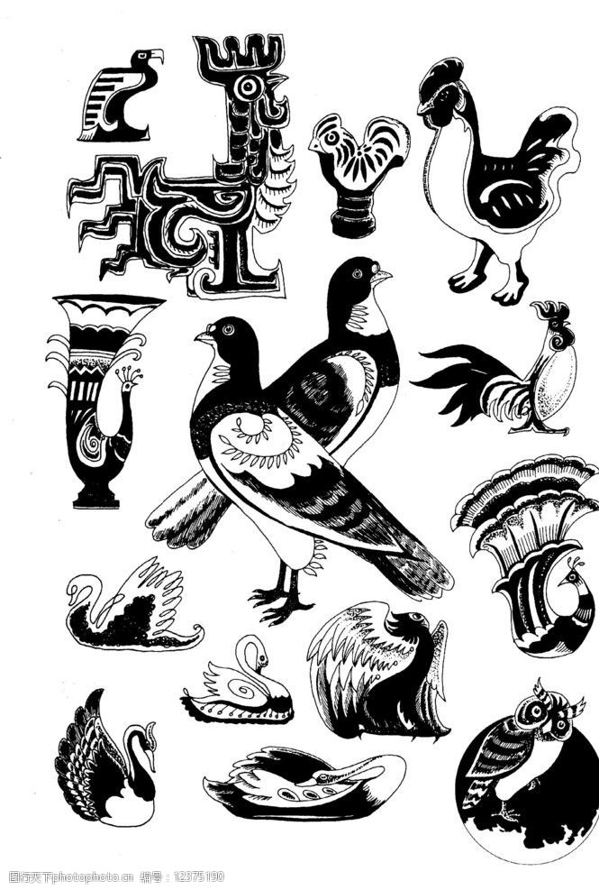 书法飞白现代装饰动物图案鸟类图片