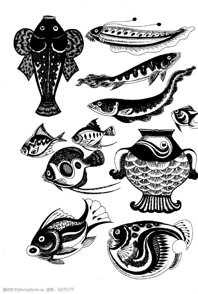 书法飞白现代装饰动物图案鱼类图片