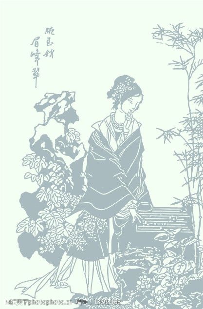 竹子的图案古典美女图片