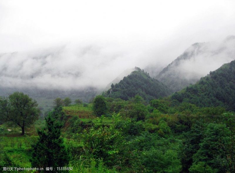凤县紫柏山风景区初秋雨后云雾缭绕的景色图片