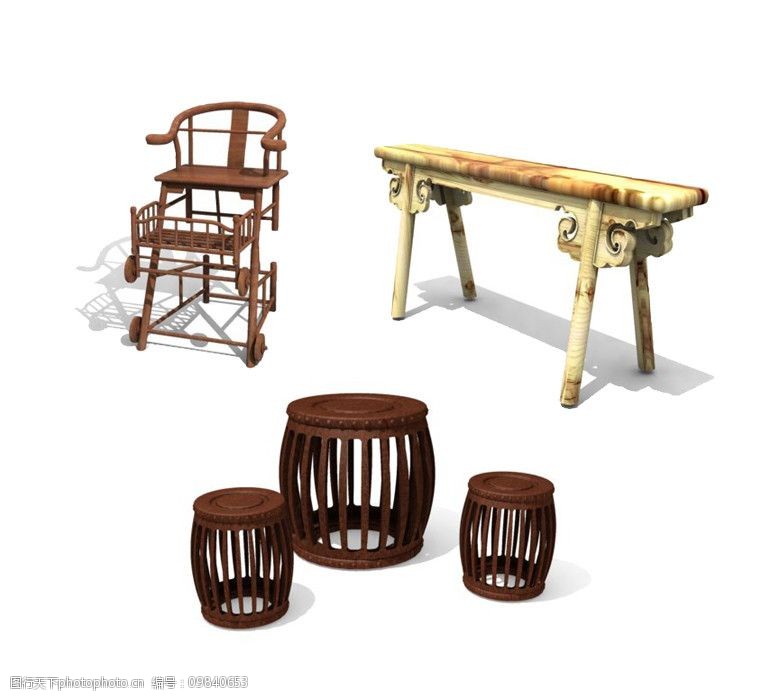 宫凳中式古典椅子3套图片