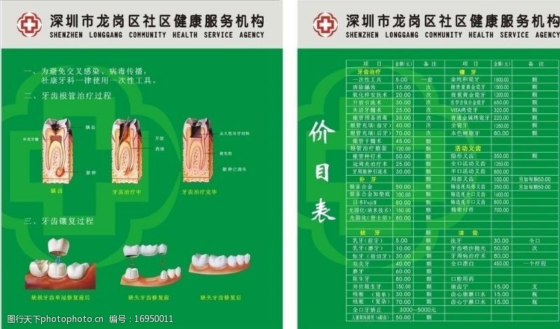 齿科价目表牙科展板图片