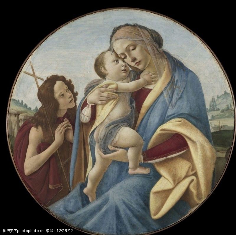 艺术与文化意大利波提切利圣母子与青年施洗约翰图片