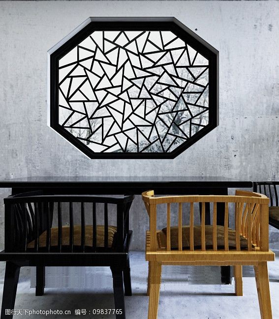 3dmax精致中式家具庭院休闲桌椅组合窗格图片