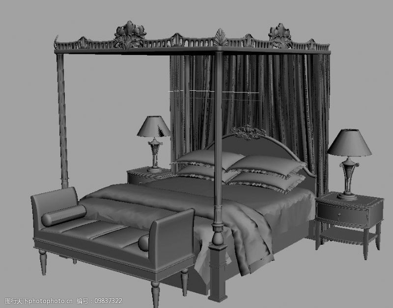 3dmax精致欧式家具床组合图片
