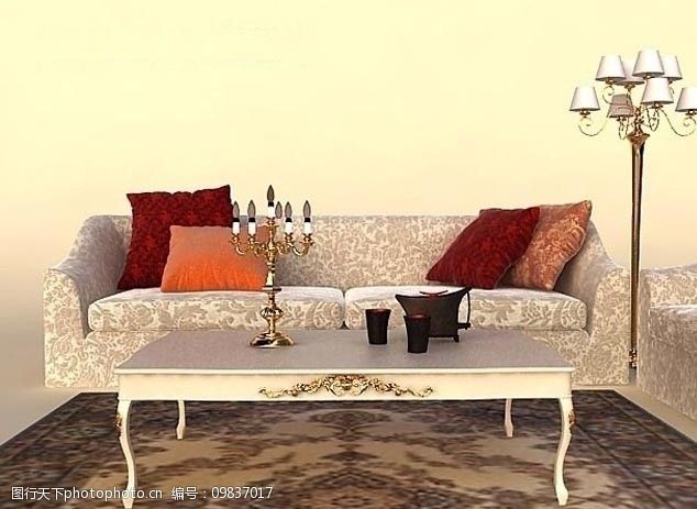 3dmax精致欧式家具沙发茶几组合图片