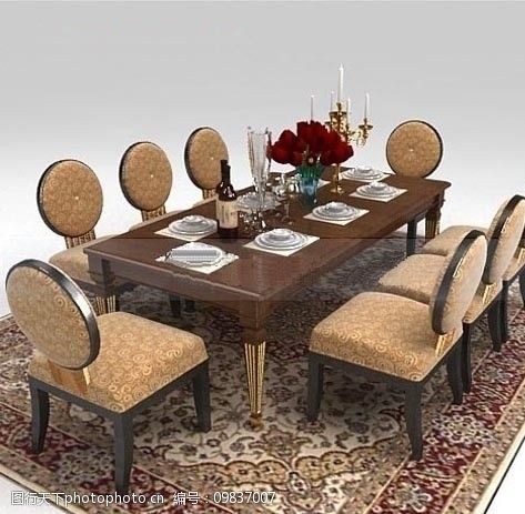 3dmax精致欧式家具餐桌椅组合图片
