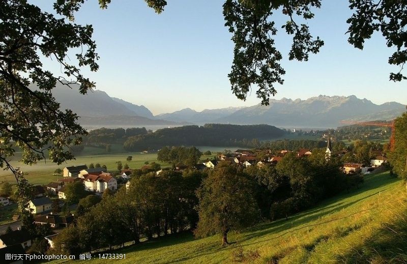 瑞士风光瑞士莱茵山谷的晨雾图片