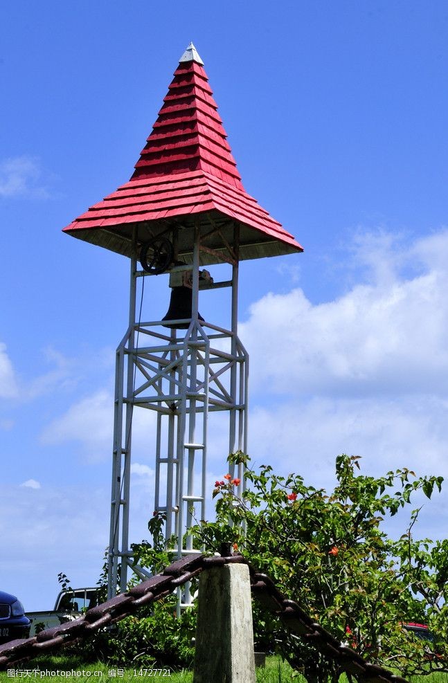 印度洋毛里求斯路易港红瓦耶稣教堂的警钟亭图片