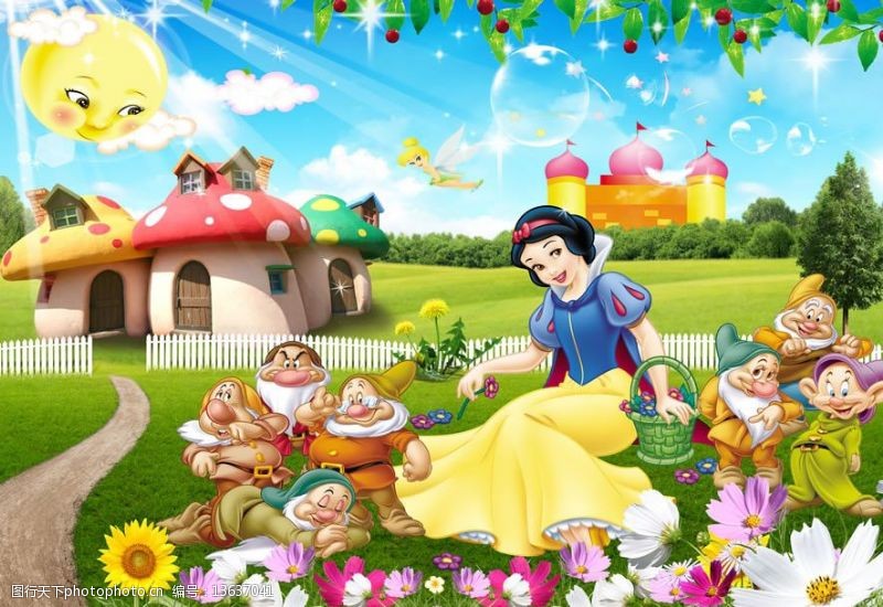 春日与女孩白雪公主与七个小矮人图片