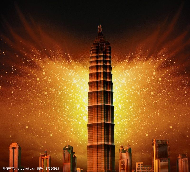 商务公寓高楼宝塔欧式建筑大厦金色天空城市发展图片