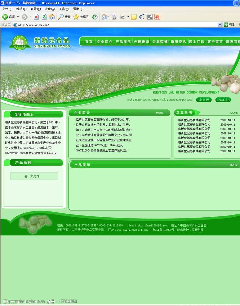绿色调食品类网站模板图片