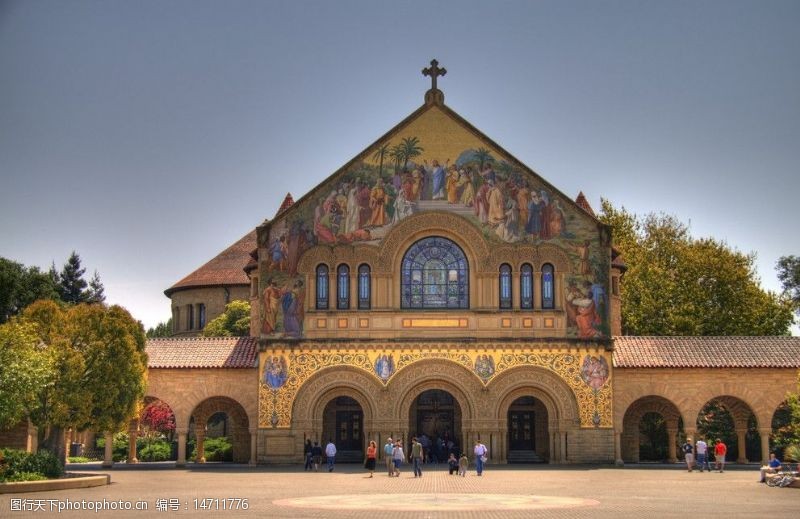 精致的花纹旧金山斯坦福大学里的圣母教堂图片