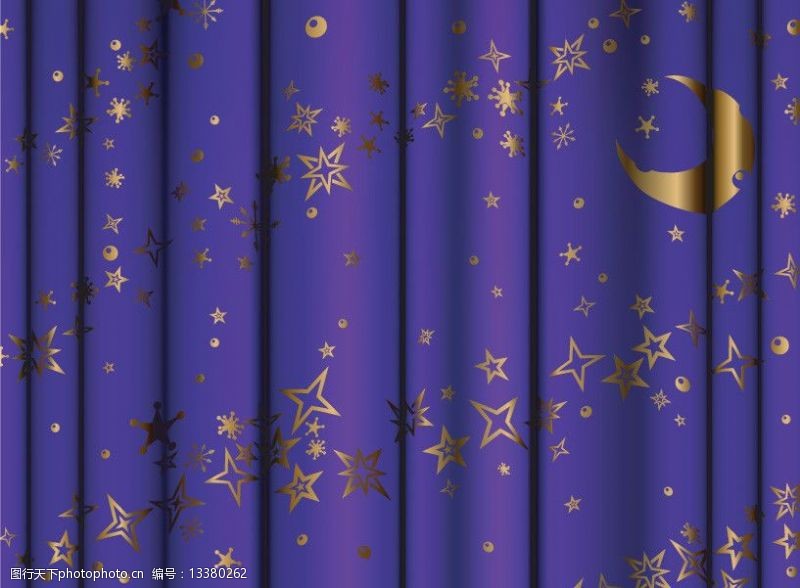 矢量绸缎紫色幕布月亮星星夜空图片